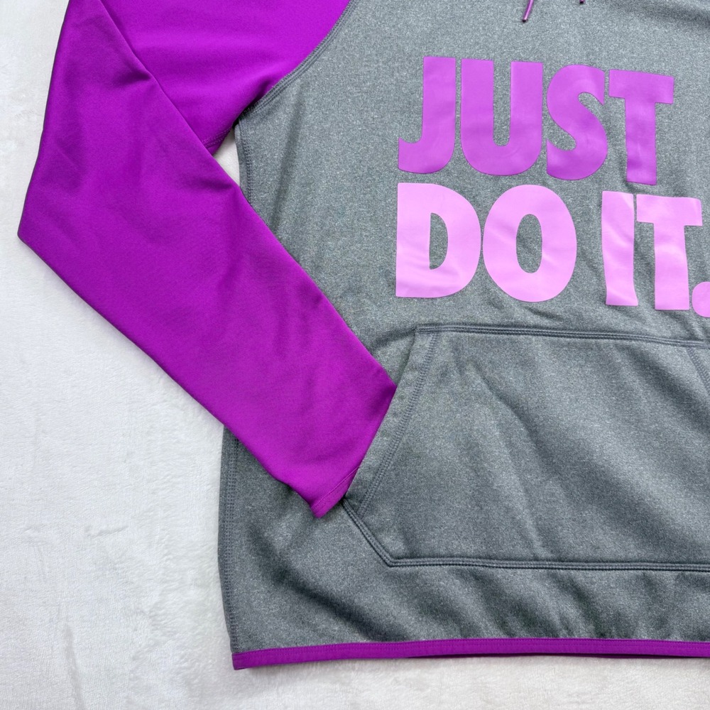 Nike Therma-FIT Hoodie Womens Medium Gray Purple Just Do It Raglan Sweatshirt - Picture 5 of 16
